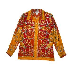 Sharagano Paris Vintage 100% Silk Shirt - Orange Red - Retro - Size M